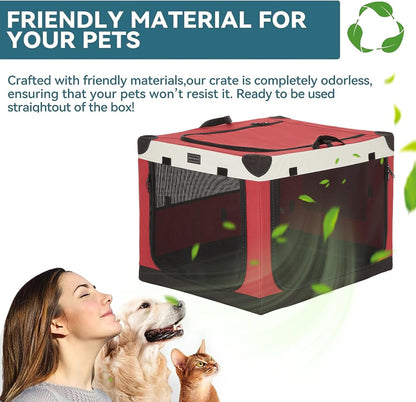 30" Soft Portable Dog Crate – Patented Spiral Sturdy Frame, Collapsible Travel Kennel for Medium Dogs, 3 Mesh Door, Lockable Zippers, Indoor & Car Use Green