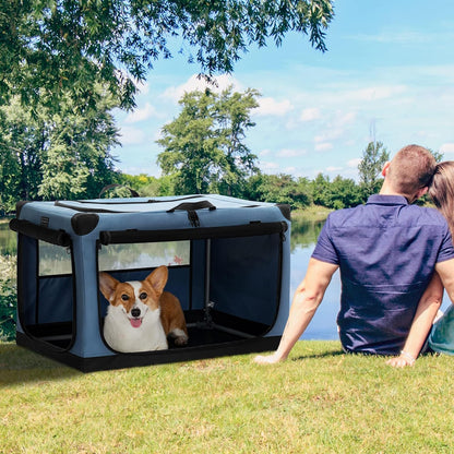 30" Soft Portable Dog Crate – Patented Spiral Sturdy Frame, Collapsible Travel Kennel for Medium Dogs, 3 Mesh Door, Lockable Zippers, Indoor & Car Use Green