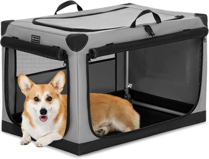 30" Soft Portable Dog Crate – Patented Spiral Sturdy Frame, Collapsible Travel Kennel for Medium Dogs, 3 Mesh Door, Lockable Zippers, Indoor & Car Use Green