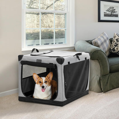 30" Soft Portable Dog Crate – Patented Spiral Sturdy Frame, Collapsible Travel Kennel for Medium Dogs, 3 Mesh Door, Lockable Zippers, Indoor & Car Use Green