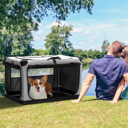 30" Soft Portable Dog Crate – Patented Spiral Sturdy Frame, Collapsible Travel Kennel for Medium Dogs, 3 Mesh Door, Lockable Zippers, Indoor & Car Use Green