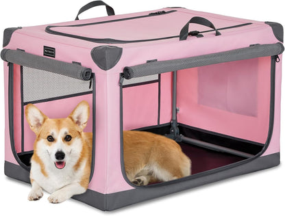 30" Soft Portable Dog Crate – Patented Spiral Sturdy Frame, Collapsible Travel Kennel for Medium Dogs, 3 Mesh Door, Lockable Zippers, Indoor & Car Use Green