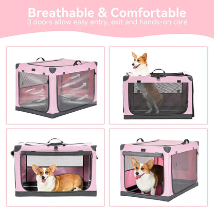 30" Soft Portable Dog Crate – Patented Spiral Sturdy Frame, Collapsible Travel Kennel for Medium Dogs, 3 Mesh Door, Lockable Zippers, Indoor & Car Use Green