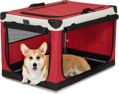 30" Soft Portable Dog Crate – Patented Spiral Sturdy Frame, Collapsible Travel Kennel for Medium Dogs, 3 Mesh Door, Lockable Zippers, Indoor & Car Use Green