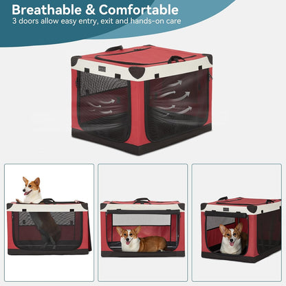 30" Soft Portable Dog Crate – Patented Spiral Sturdy Frame, Collapsible Travel Kennel for Medium Dogs, 3 Mesh Door, Lockable Zippers, Indoor & Car Use Green