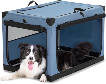 30" Soft Portable Dog Crate – Patented Spiral Sturdy Frame, Collapsible Travel Kennel for Medium Dogs, 3 Mesh Door, Lockable Zippers, Indoor & Car Use Green