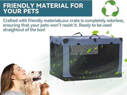 30" Soft Portable Dog Crate – Patented Spiral Sturdy Frame, Collapsible Travel Kennel for Medium Dogs, 3 Mesh Door, Lockable Zippers, Indoor & Car Use Green