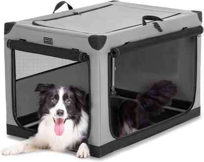 30" Soft Portable Dog Crate – Patented Spiral Sturdy Frame, Collapsible Travel Kennel for Medium Dogs, 3 Mesh Door, Lockable Zippers, Indoor & Car Use Green