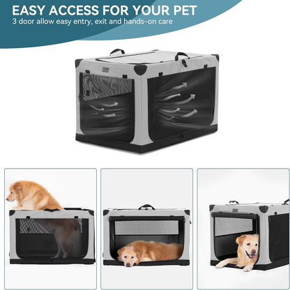 30" Soft Portable Dog Crate – Patented Spiral Sturdy Frame, Collapsible Travel Kennel for Medium Dogs, 3 Mesh Door, Lockable Zippers, Indoor & Car Use Green