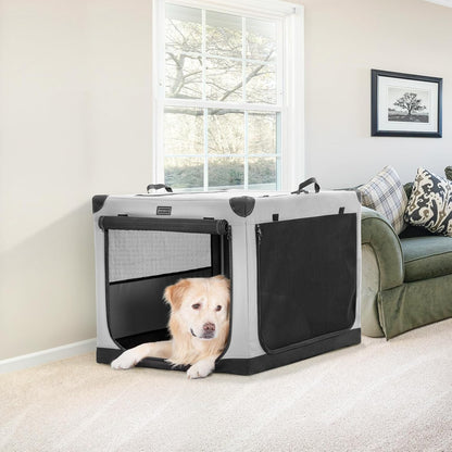 30" Soft Portable Dog Crate – Patented Spiral Sturdy Frame, Collapsible Travel Kennel for Medium Dogs, 3 Mesh Door, Lockable Zippers, Indoor & Car Use Green