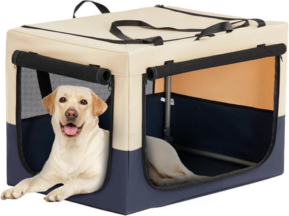 30" Soft Portable Dog Crate – Patented Spiral Sturdy Frame, Collapsible Travel Kennel for Medium Dogs, 3 Mesh Door, Lockable Zippers, Indoor & Car Use Green
