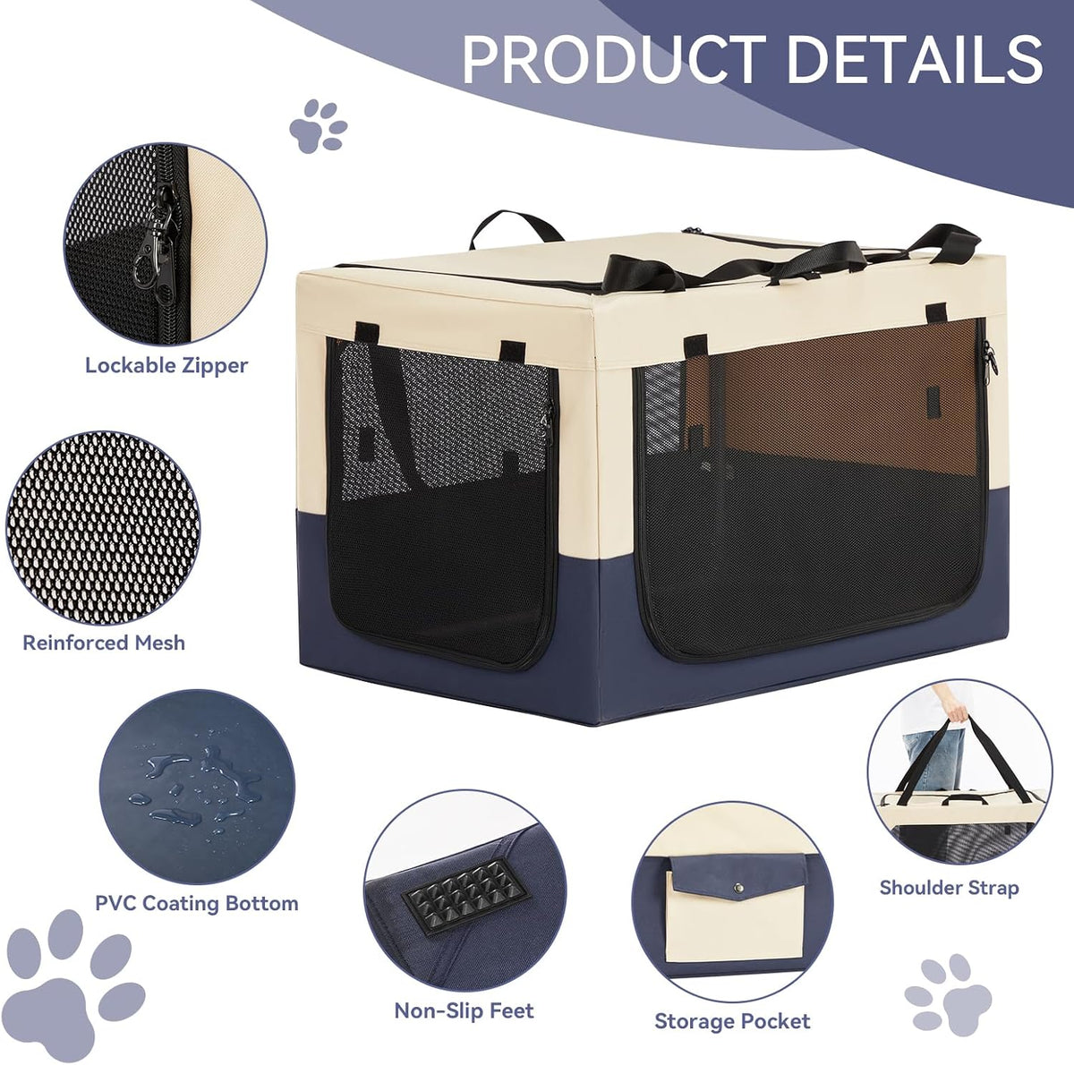30" Soft Portable Dog Crate – Patented Spiral Sturdy Frame, Collapsible Travel Kennel for Medium Dogs, 3 Mesh Door, Lockable Zippers, Indoor & Car Use Green