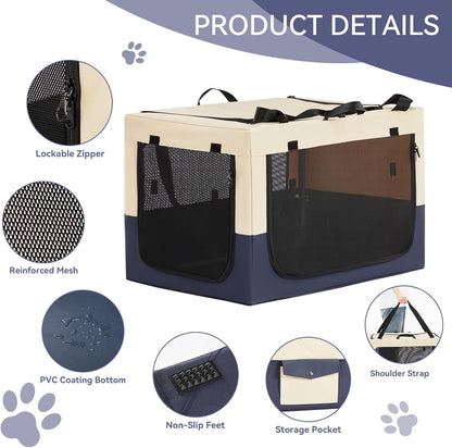 30" Soft Portable Dog Crate – Patented Spiral Sturdy Frame, Collapsible Travel Kennel for Medium Dogs, 3 Mesh Door, Lockable Zippers, Indoor & Car Use Green