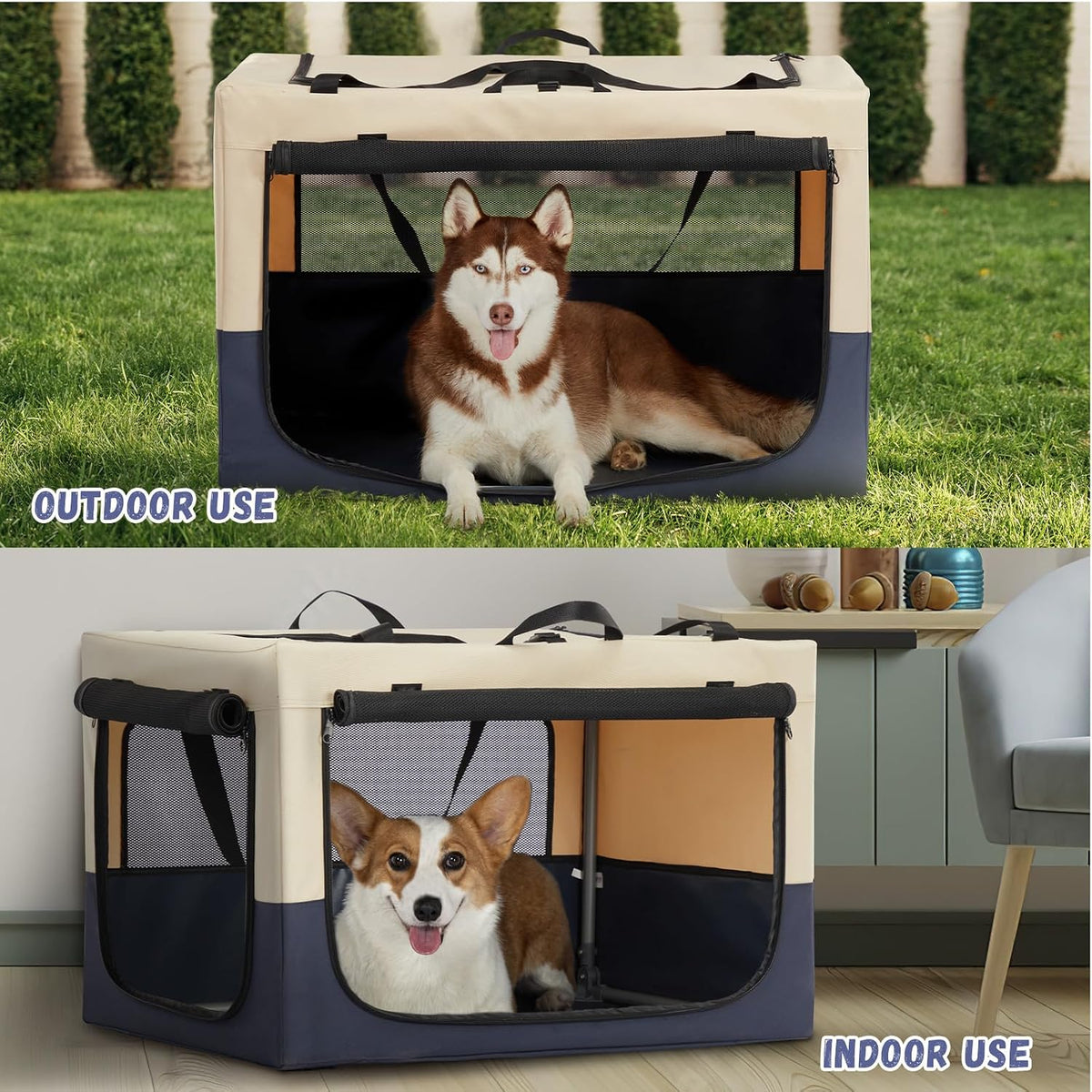30" Soft Portable Dog Crate – Patented Spiral Sturdy Frame, Collapsible Travel Kennel for Medium Dogs, 3 Mesh Door, Lockable Zippers, Indoor & Car Use Green