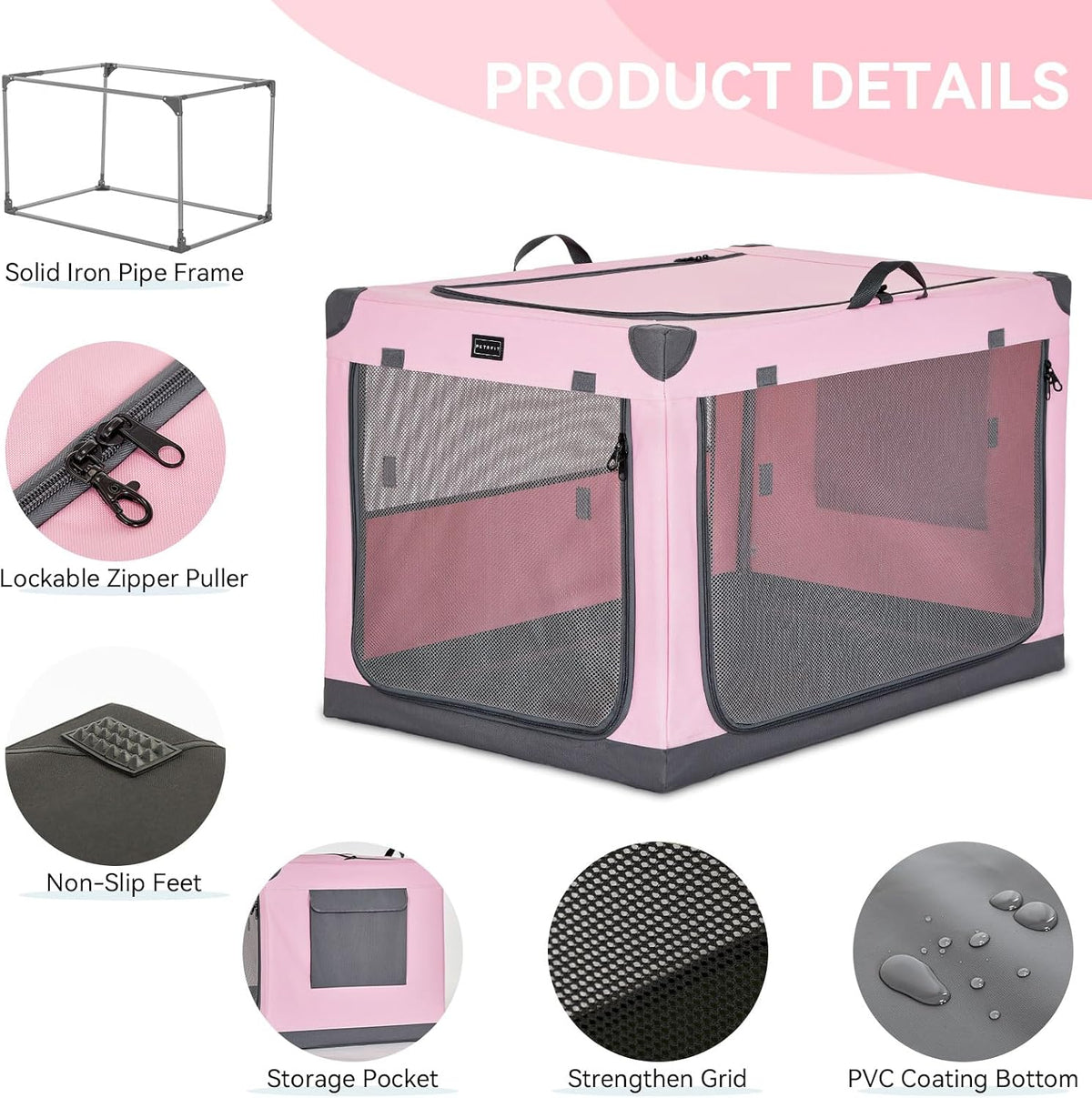 30" Soft Portable Dog Crate – Patented Spiral Sturdy Frame, Collapsible Travel Kennel for Medium Dogs, 3 Mesh Door, Lockable Zippers, Indoor & Car Use Green