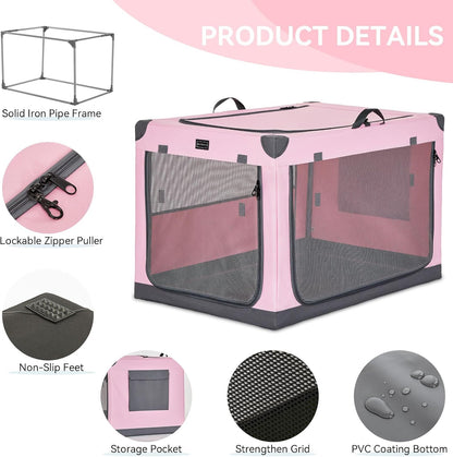 30" Soft Portable Dog Crate – Patented Spiral Sturdy Frame, Collapsible Travel Kennel for Medium Dogs, 3 Mesh Door, Lockable Zippers, Indoor & Car Use Green