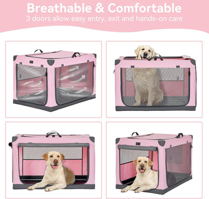 30" Soft Portable Dog Crate – Patented Spiral Sturdy Frame, Collapsible Travel Kennel for Medium Dogs, 3 Mesh Door, Lockable Zippers, Indoor & Car Use Green