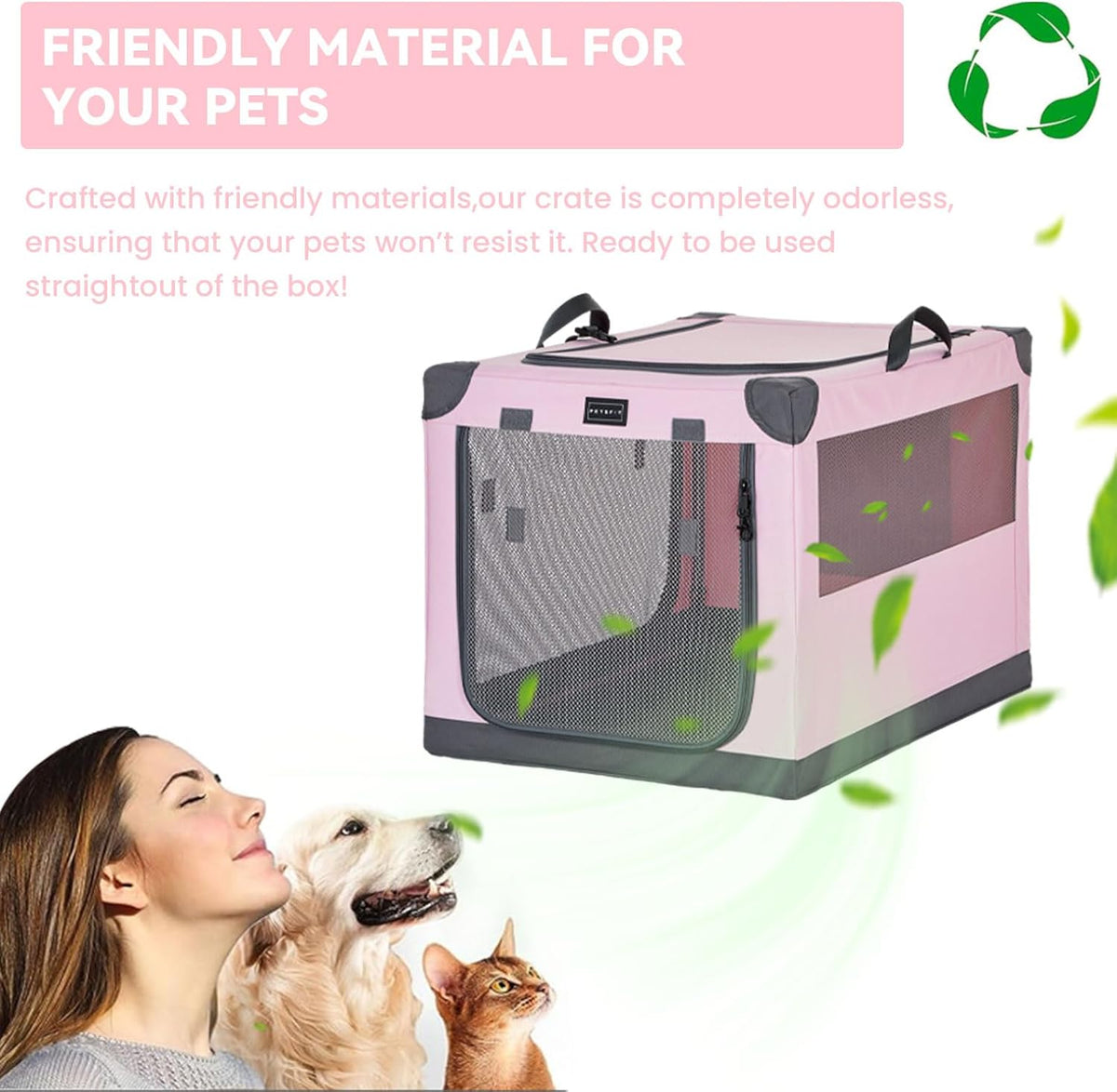 30" Soft Portable Dog Crate – Patented Spiral Sturdy Frame, Collapsible Travel Kennel for Medium Dogs, 3 Mesh Door, Lockable Zippers, Indoor & Car Use Green