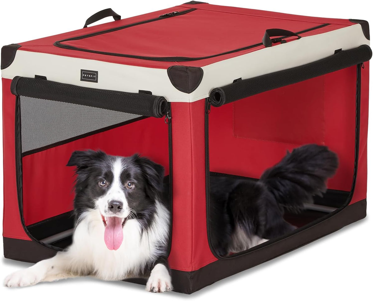 30" Soft Portable Dog Crate – Patented Spiral Sturdy Frame, Collapsible Travel Kennel for Medium Dogs, 3 Mesh Door, Lockable Zippers, Indoor & Car Use Green