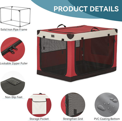 30" Soft Portable Dog Crate – Patented Spiral Sturdy Frame, Collapsible Travel Kennel for Medium Dogs, 3 Mesh Door, Lockable Zippers, Indoor & Car Use Green