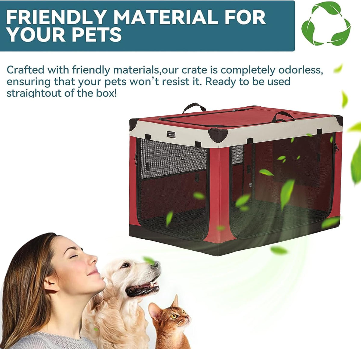30" Soft Portable Dog Crate – Patented Spiral Sturdy Frame, Collapsible Travel Kennel for Medium Dogs, 3 Mesh Door, Lockable Zippers, Indoor & Car Use Green