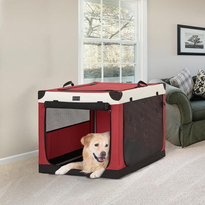 30" Soft Portable Dog Crate – Patented Spiral Sturdy Frame, Collapsible Travel Kennel for Medium Dogs, 3 Mesh Door, Lockable Zippers, Indoor & Car Use Green