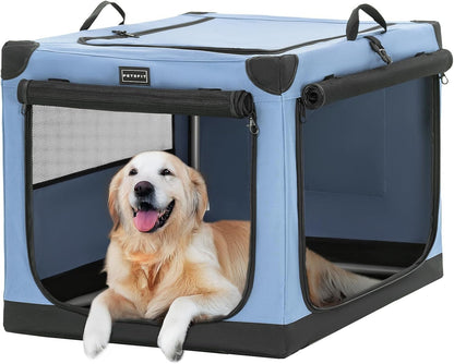 30" Soft Portable Dog Crate – Patented Spiral Sturdy Frame, Collapsible Travel Kennel for Medium Dogs, 3 Mesh Door, Lockable Zippers, Indoor & Car Use Green