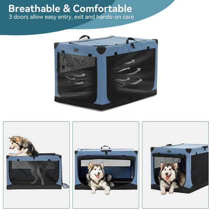 30" Soft Portable Dog Crate – Patented Spiral Sturdy Frame, Collapsible Travel Kennel for Medium Dogs, 3 Mesh Door, Lockable Zippers, Indoor & Car Use Green