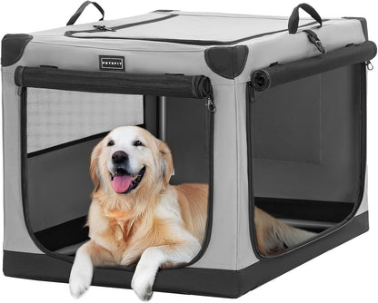 30" Soft Portable Dog Crate – Patented Spiral Sturdy Frame, Collapsible Travel Kennel for Medium Dogs, 3 Mesh Door, Lockable Zippers, Indoor & Car Use Green