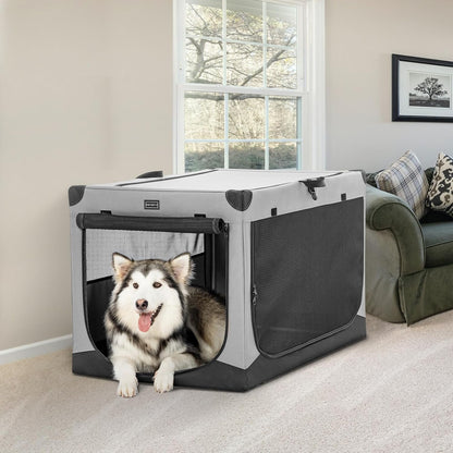 30" Soft Portable Dog Crate – Patented Spiral Sturdy Frame, Collapsible Travel Kennel for Medium Dogs, 3 Mesh Door, Lockable Zippers, Indoor & Car Use Green