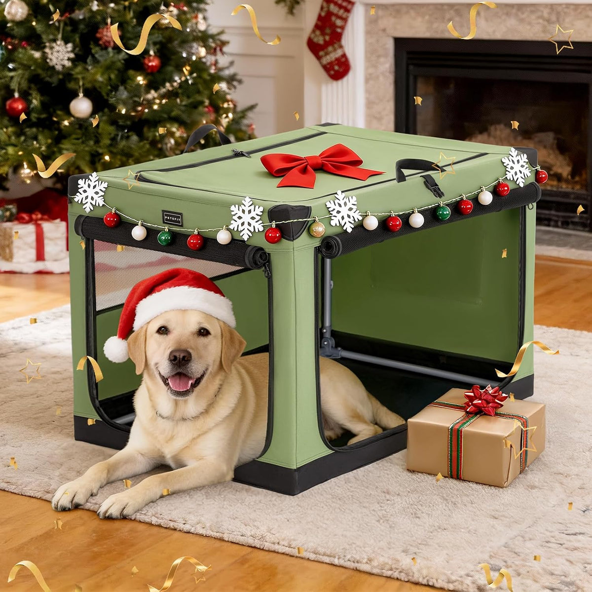 30" Soft Portable Dog Crate – Patented Spiral Sturdy Frame, Collapsible Travel Kennel for Medium Dogs, 3 Mesh Door, Lockable Zippers, Indoor & Car Use Green