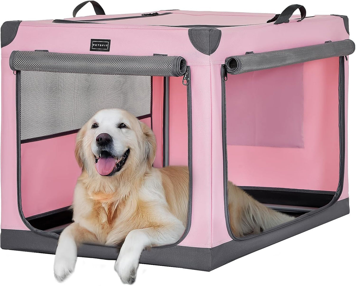 30" Soft Portable Dog Crate – Patented Spiral Sturdy Frame, Collapsible Travel Kennel for Medium Dogs, 3 Mesh Door, Lockable Zippers, Indoor & Car Use Green