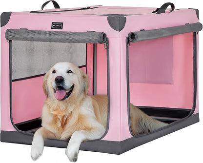 30" Soft Portable Dog Crate – Patented Spiral Sturdy Frame, Collapsible Travel Kennel for Medium Dogs, 3 Mesh Door, Lockable Zippers, Indoor & Car Use Green