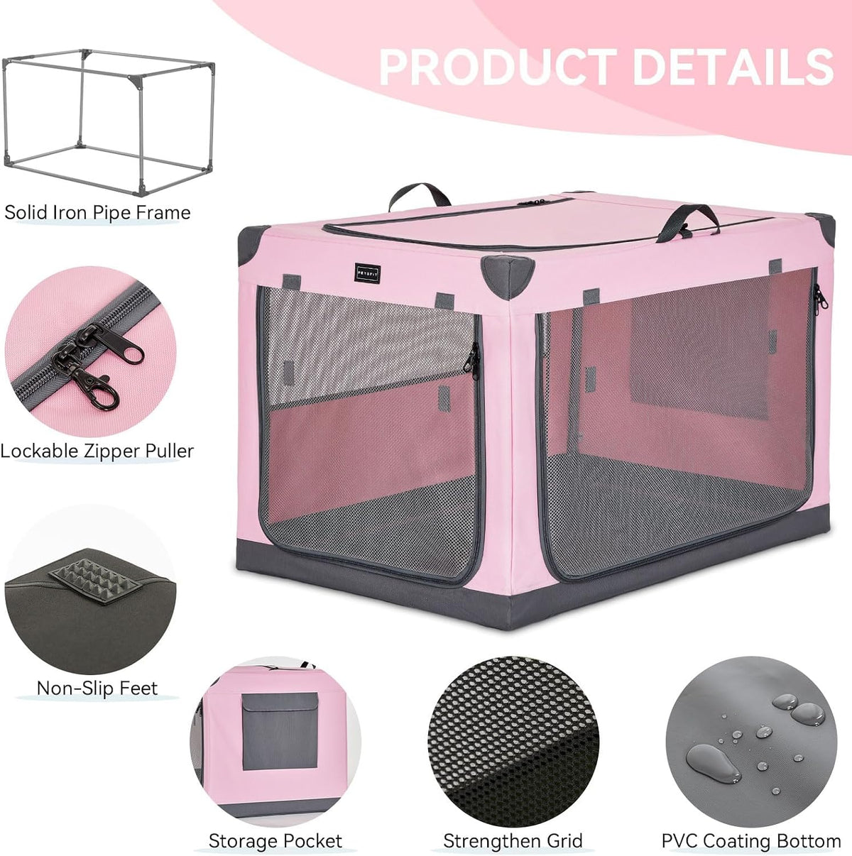30" Soft Portable Dog Crate – Patented Spiral Sturdy Frame, Collapsible Travel Kennel for Medium Dogs, 3 Mesh Door, Lockable Zippers, Indoor & Car Use Green