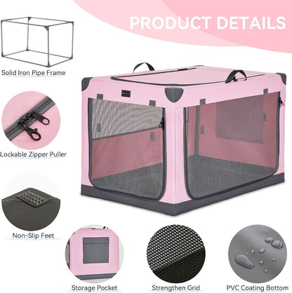 30" Soft Portable Dog Crate – Patented Spiral Sturdy Frame, Collapsible Travel Kennel for Medium Dogs, 3 Mesh Door, Lockable Zippers, Indoor & Car Use Green