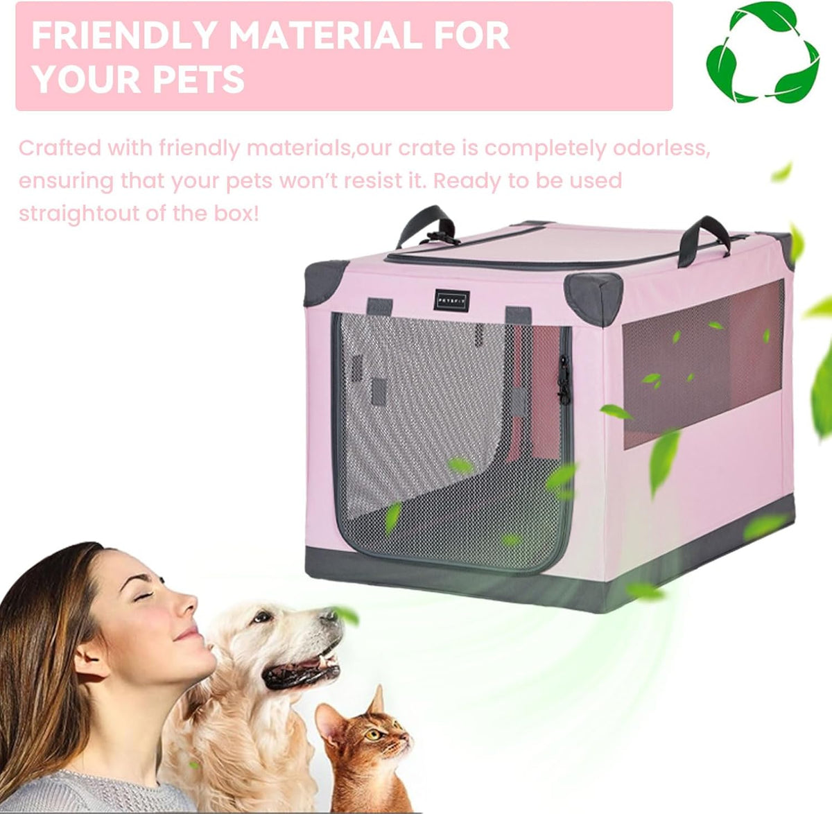 30" Soft Portable Dog Crate – Patented Spiral Sturdy Frame, Collapsible Travel Kennel for Medium Dogs, 3 Mesh Door, Lockable Zippers, Indoor & Car Use Green