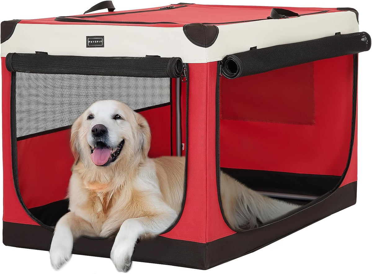 30" Soft Portable Dog Crate – Patented Spiral Sturdy Frame, Collapsible Travel Kennel for Medium Dogs, 3 Mesh Door, Lockable Zippers, Indoor & Car Use Green