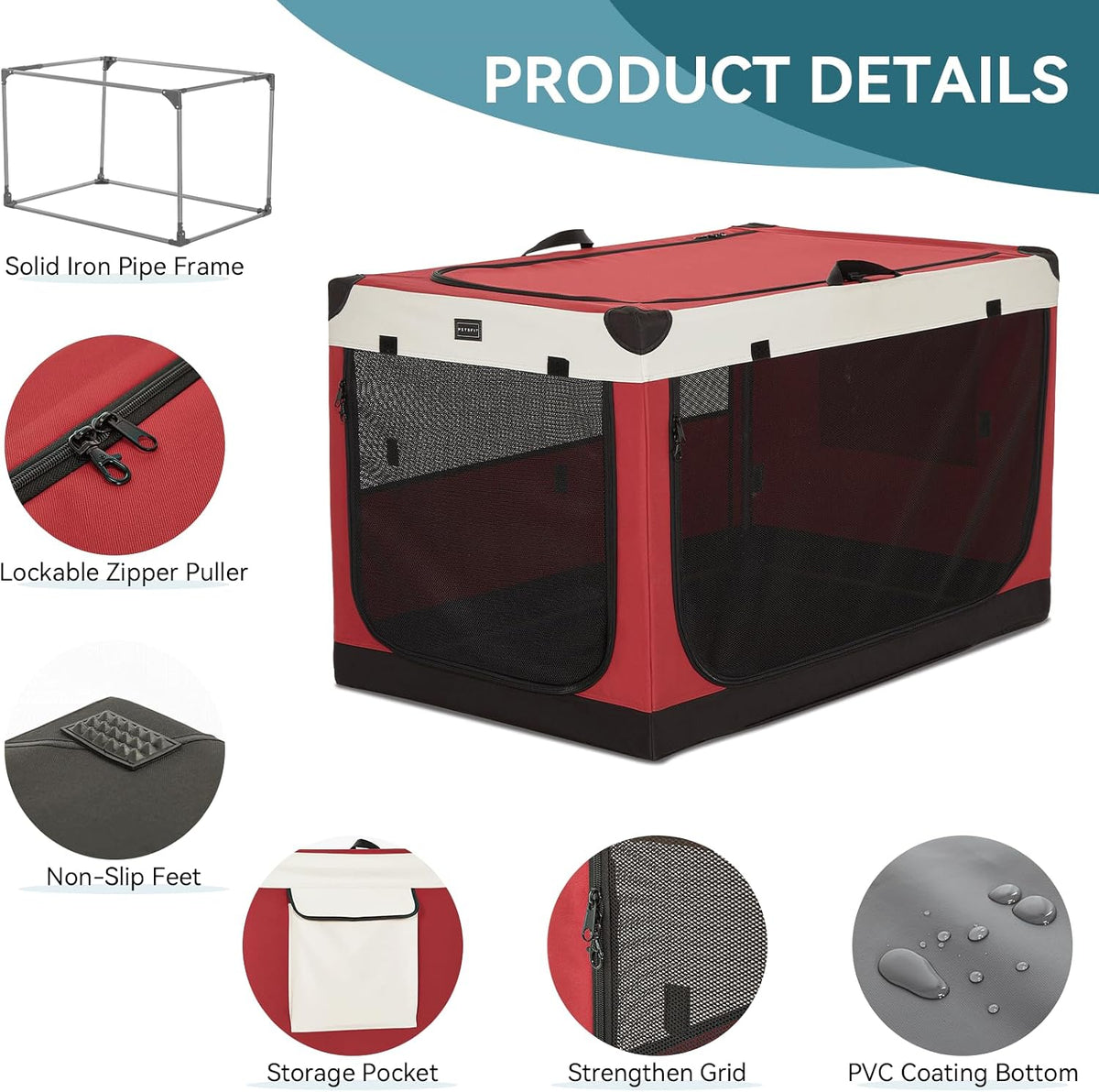 30" Soft Portable Dog Crate – Patented Spiral Sturdy Frame, Collapsible Travel Kennel for Medium Dogs, 3 Mesh Door, Lockable Zippers, Indoor & Car Use Green