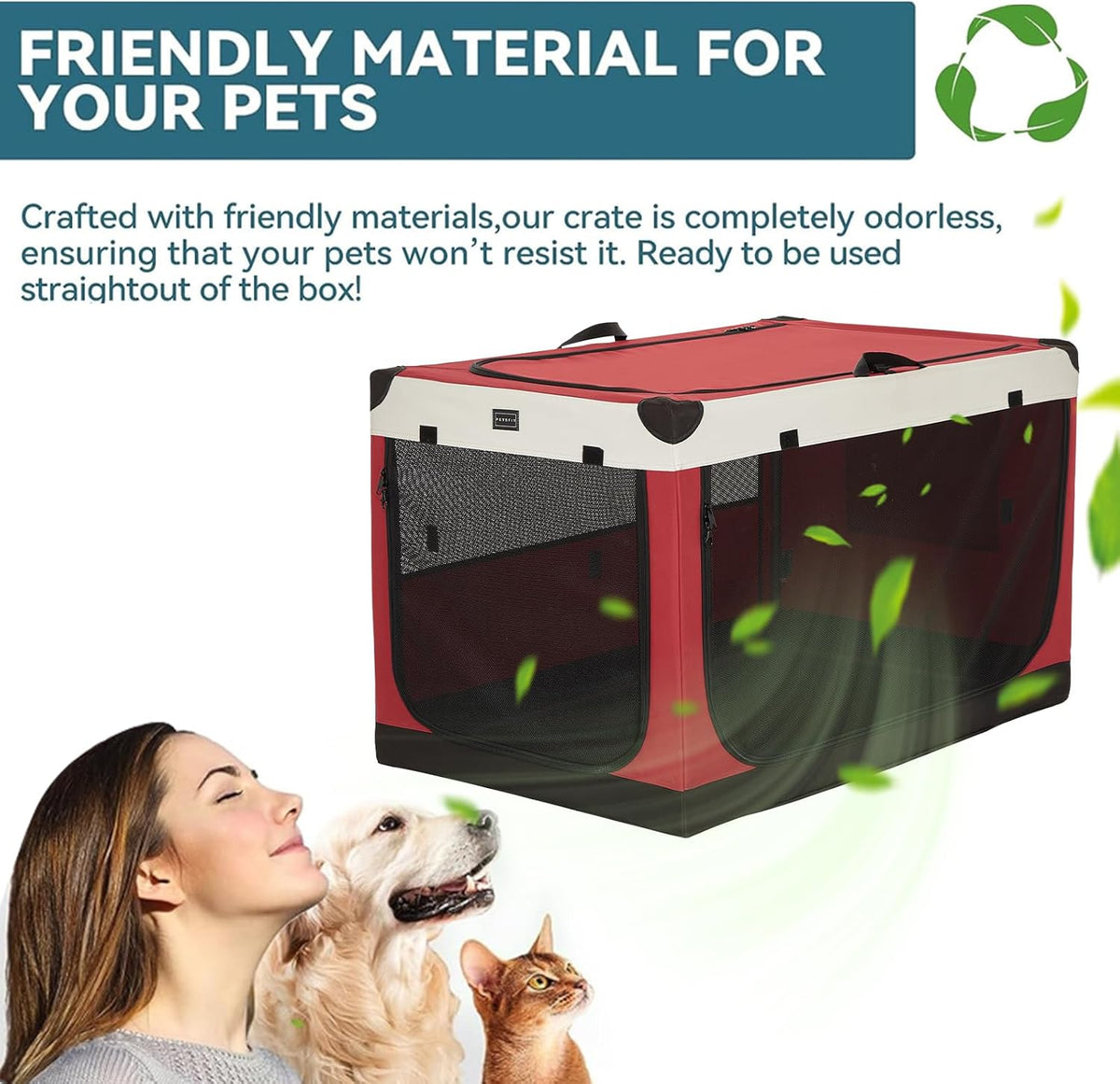 30" Soft Portable Dog Crate – Patented Spiral Sturdy Frame, Collapsible Travel Kennel for Medium Dogs, 3 Mesh Door, Lockable Zippers, Indoor & Car Use Green