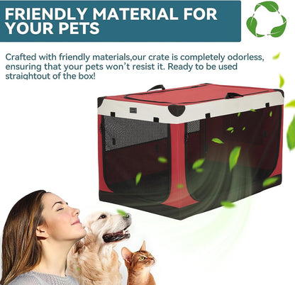 30" Soft Portable Dog Crate – Patented Spiral Sturdy Frame, Collapsible Travel Kennel for Medium Dogs, 3 Mesh Door, Lockable Zippers, Indoor & Car Use Green