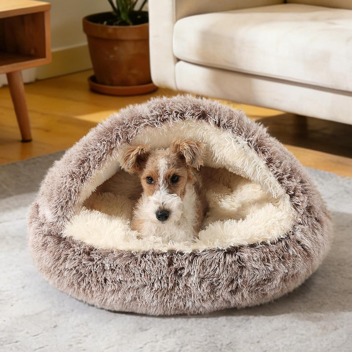 Hooded Donut Bed, Calming Cave for Cats & Small Dogs