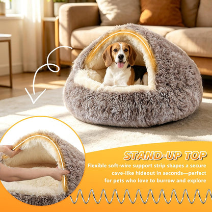 Hooded Donut Bed, Calming Cave for Cats & Small Dogs