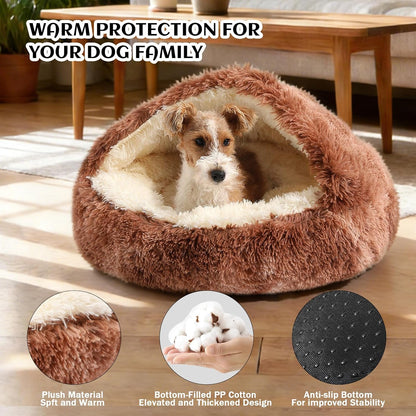 Hooded Donut Bed, Calming Cave for Cats & Small Dogs
