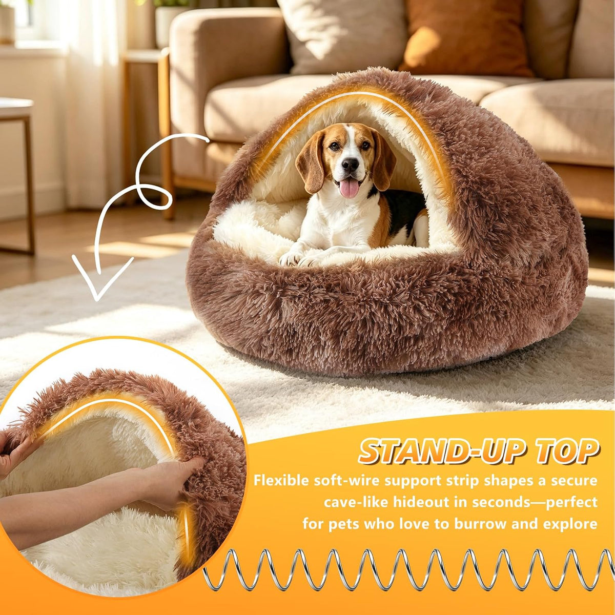 Hooded Donut Bed, Calming Cave for Cats & Small Dogs