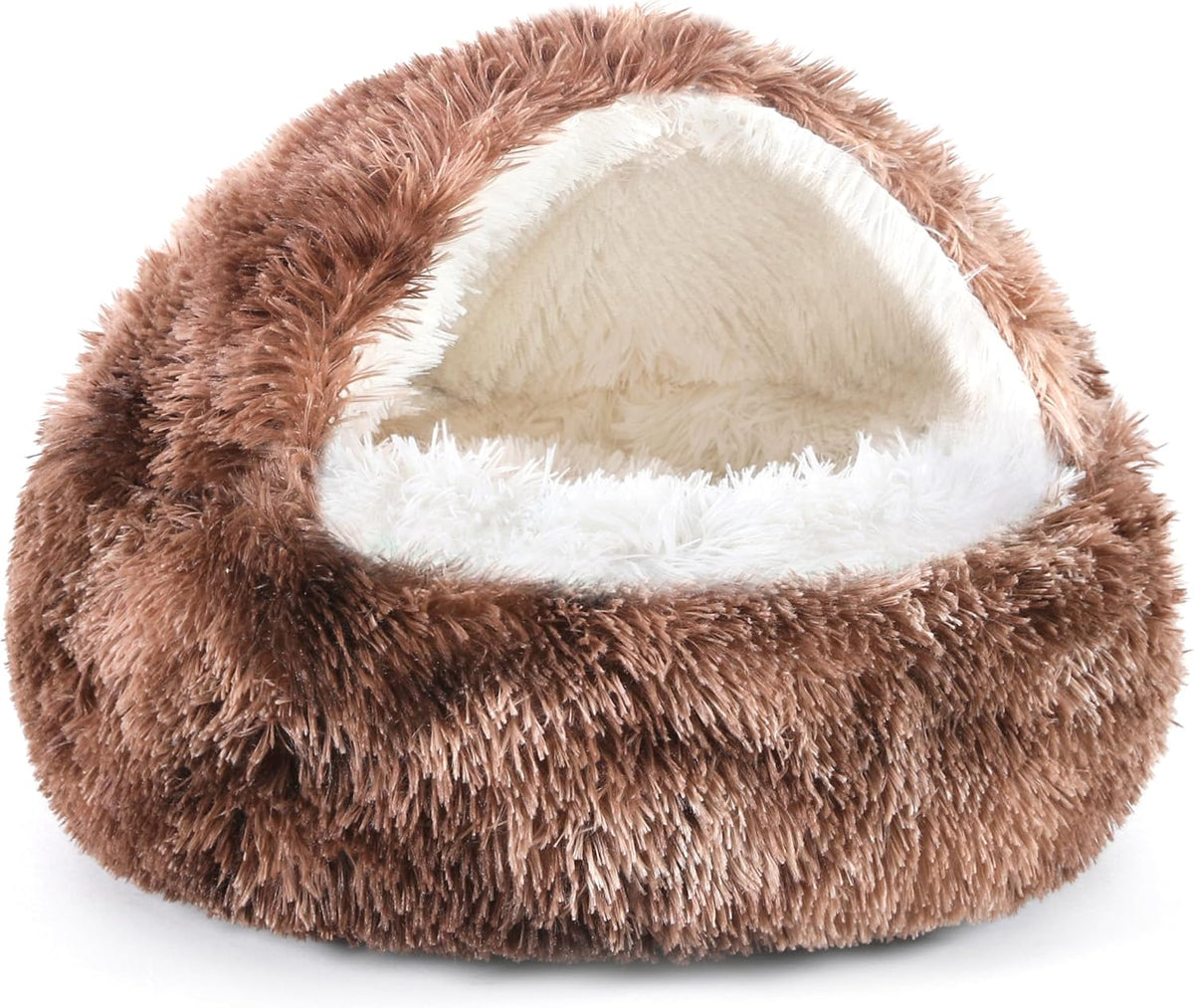 Hooded Donut Bed, Calming Cave for Cats & Small Dogs