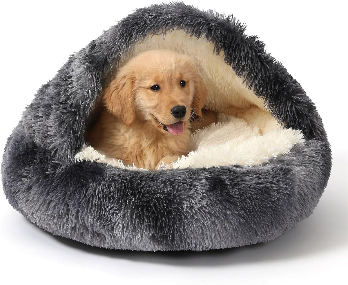 Hooded Donut Bed, Calming Cave for Cats & Small Dogs