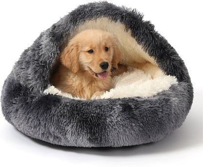 Hooded Donut Bed, Calming Cave for Cats & Small Dogs