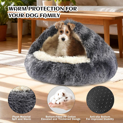 Hooded Donut Bed, Calming Cave for Cats & Small Dogs