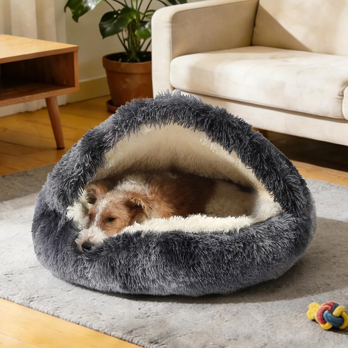 Hooded Donut Bed, Calming Cave for Cats & Small Dogs