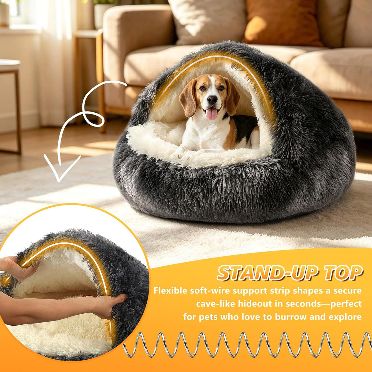 Hooded Donut Bed, Calming Cave for Cats & Small Dogs